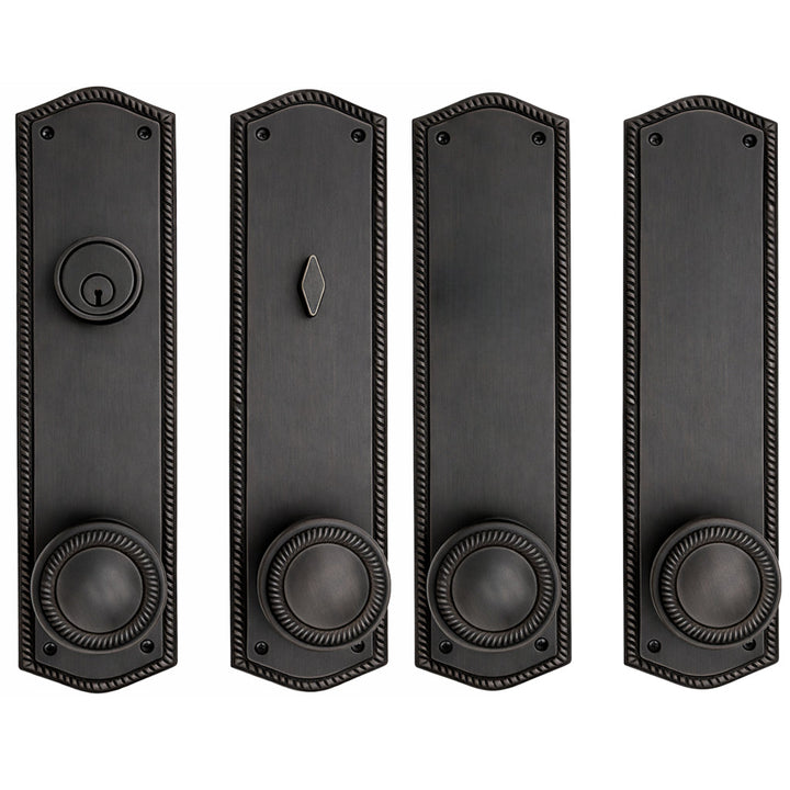 ##Antique Hardware## Georgian Roped Oval Double Door Deadbolt Entryway Set