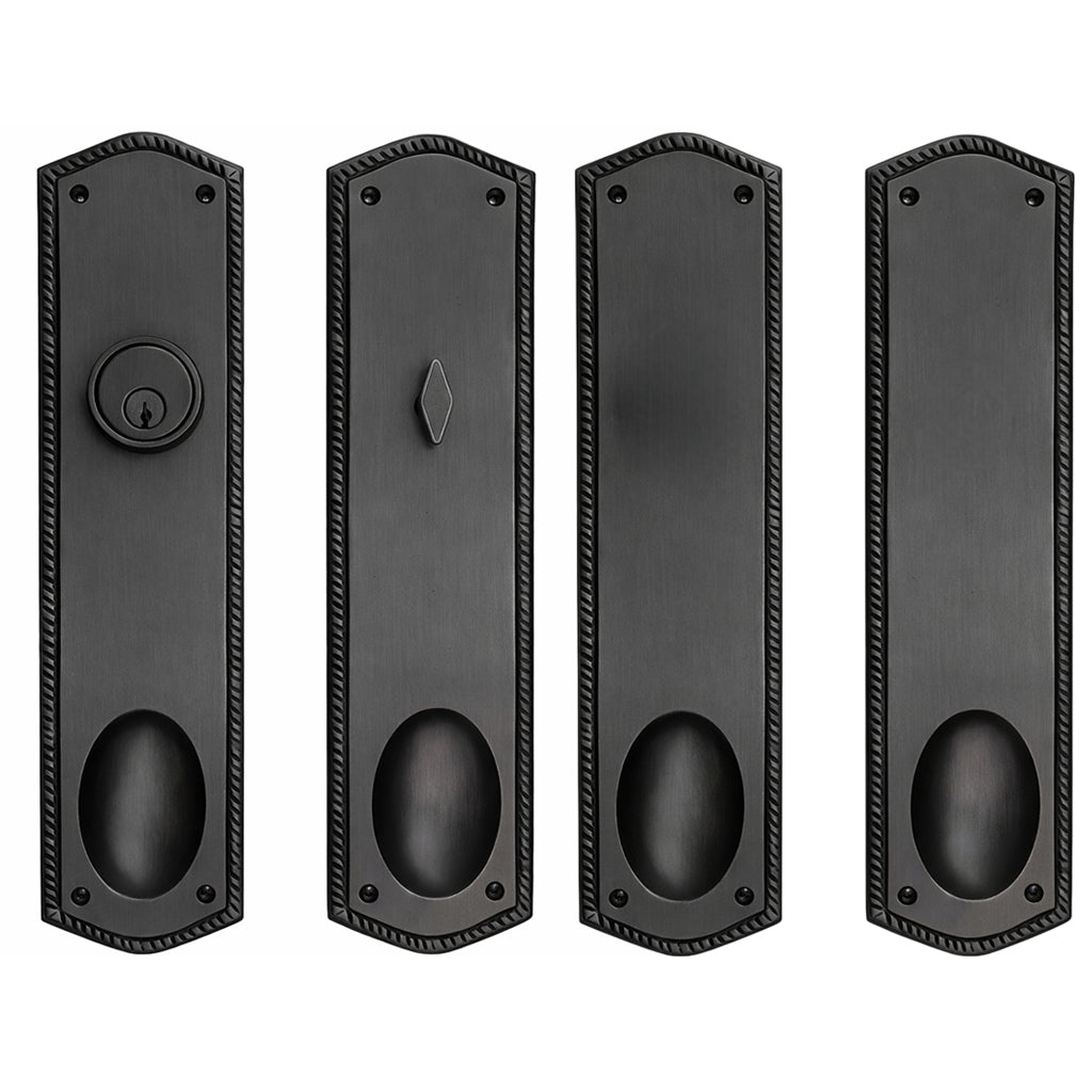 ##Antique Hardware## Georgian Roped Oval Double Door Deadbolt Entryway Set