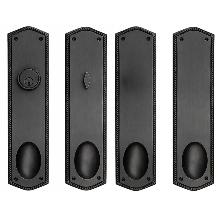 ##Antique Hardware## Georgian Roped Oval Double Door Deadbolt Entryway Set