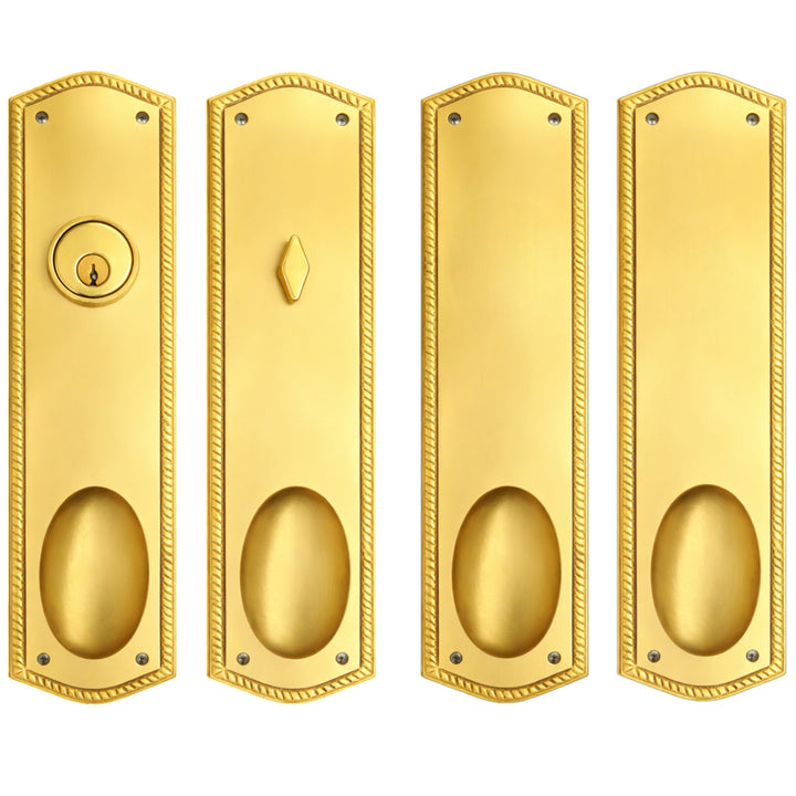 ##Antique Hardware## Georgian Roped Oval Double Door Deadbolt Entryway Set