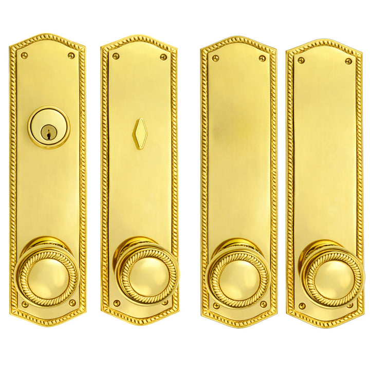 ##Antique Hardware## Georgian Roped Oval Double Door Deadbolt Entryway Set