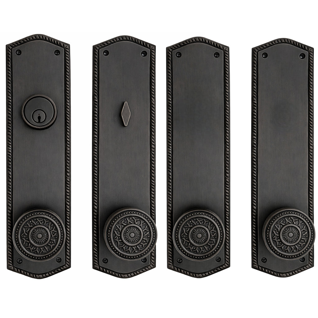 ##Antique Hardware## Georgian Roped Oval Double Door Deadbolt Entryway Set