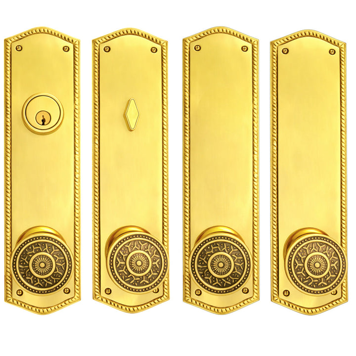 ##Antique Hardware## Georgian Roped Oval Double Door Deadbolt Entryway Set