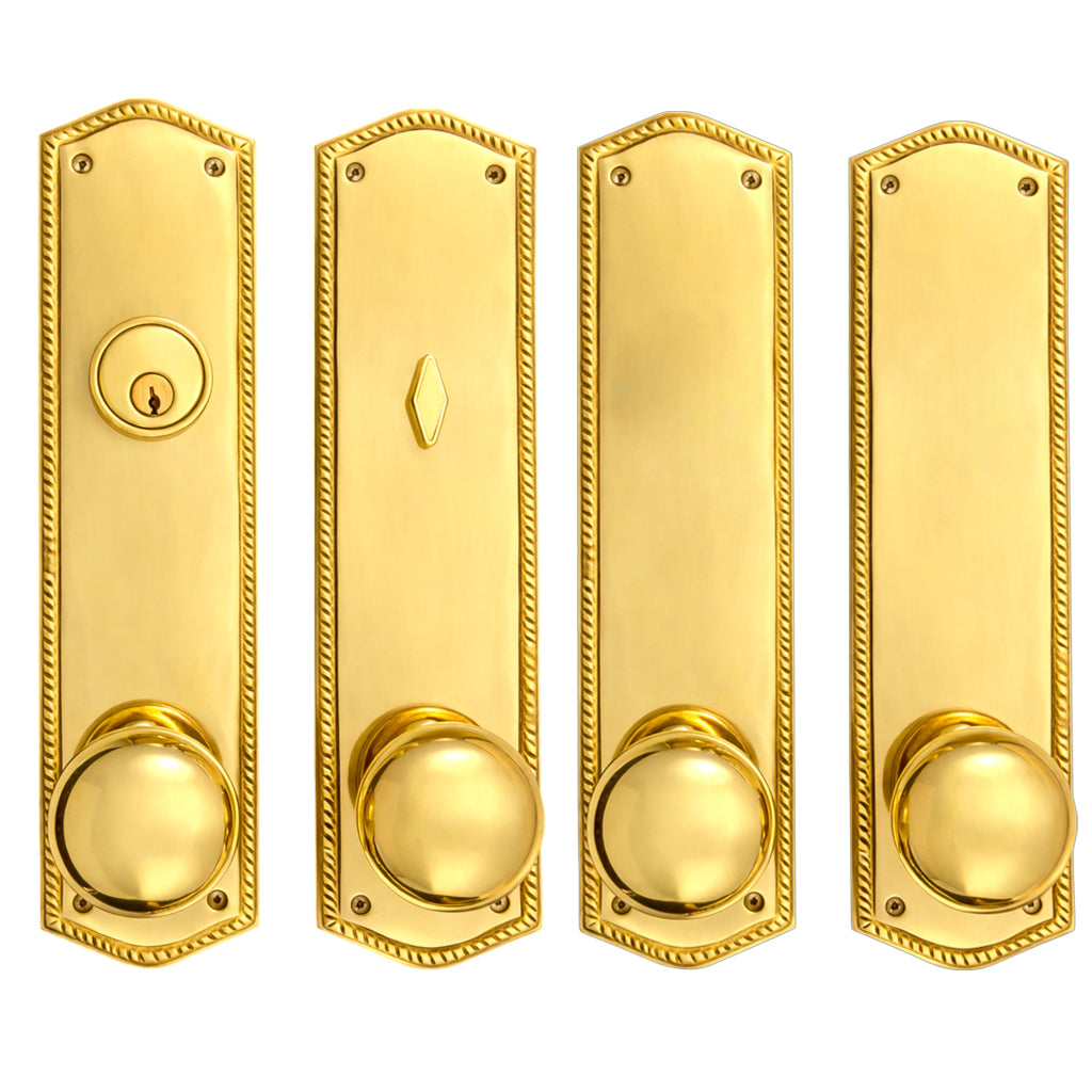 ##Antique Hardware## Georgian Roped Oval Double Door Deadbolt Entryway Set