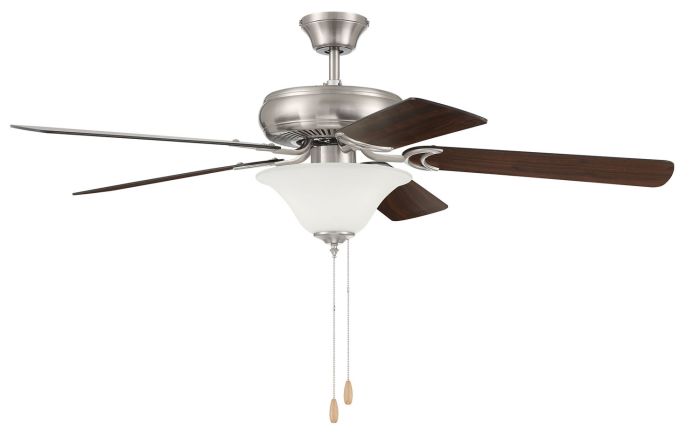 Antique Hardware 52" Decorator's Choice 2 Light in Brushed Polished Nickel w/ Brushed Nickel/Walnut Blades Ceiling Fan