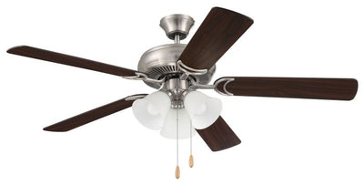 Antique Hardware 52" Decorator's Choice 3 Light in Brushed Polished Nickel w/ Brushed Nickel/Walnut Blades Ceiling Fan