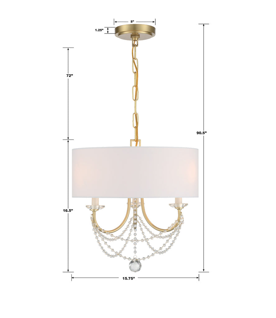 ##Antique Hardware## Delilah 3 Light Aged Brass Mini Chandelier