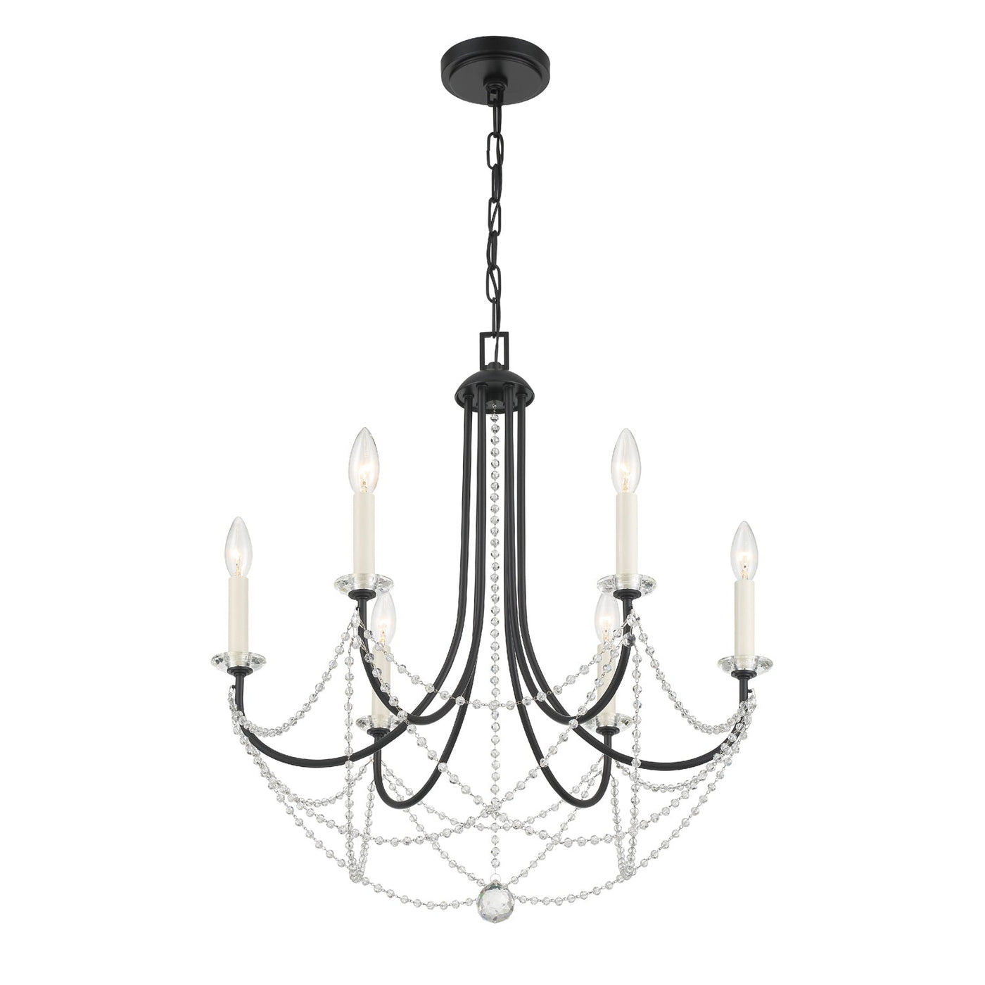 ##Antique Hardware## Delilah 6 Light Matte Black Chandelier