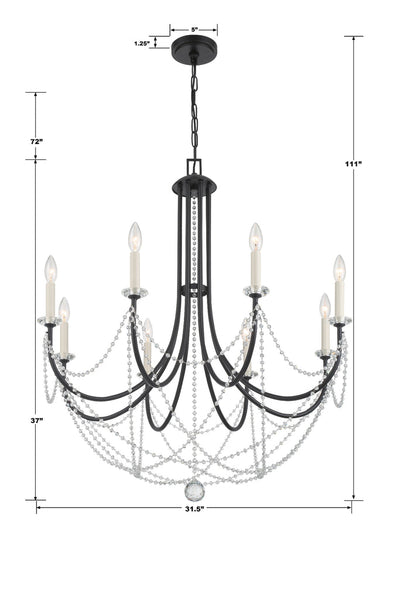 ##Antique Hardware## Delilah 8 Light Matte Black Chandelier