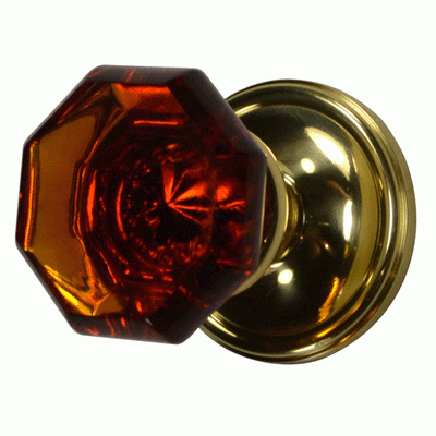 ##Antique Hardware## Traditional Rosette Door Set with Amber Octagon Glass Door Knobs (Several Finishes Available)