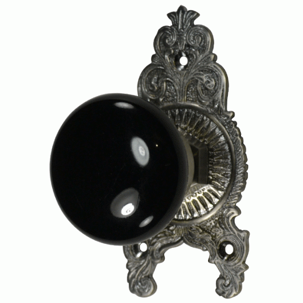 ##Antique Hardware## Ornate Victorian Rosette Door Set with Black Porcelain Door Knobs (Several Finishes Available)