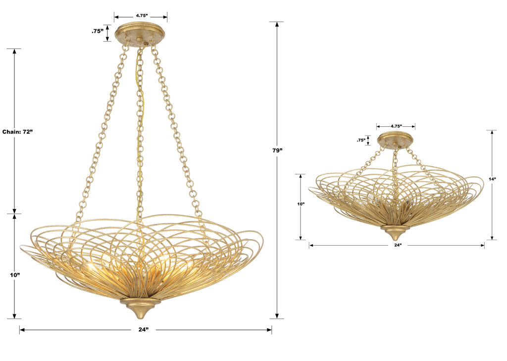 ##Antique Hardware## Doral 6 Light Renaissance Gold Chandelier