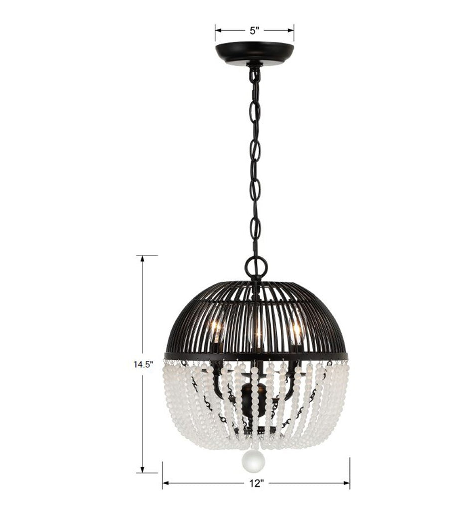 ##Antique Hardware## Duval 3 Light Matte Black Mini Chandelier