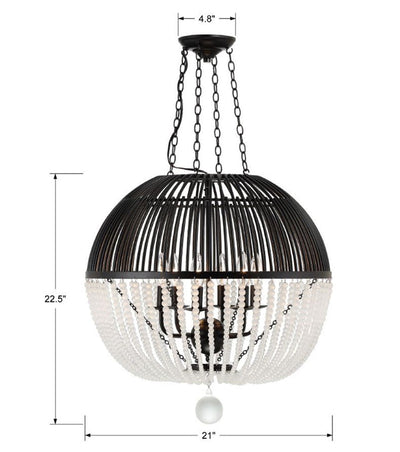 ##Antique Hardware## Duval 6 Light Matte Black Chandelier