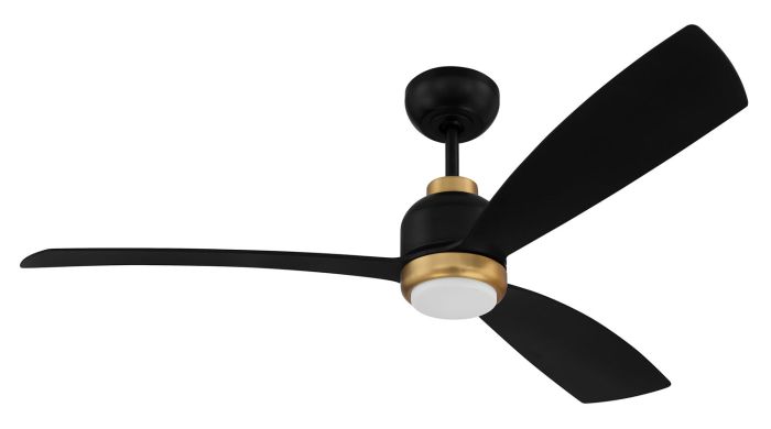 Antique Hardware 52" Donovan, Flat Black/Satin Brass finish, Flat black Blades, Light kit Included (Optional) Ceiling Fan