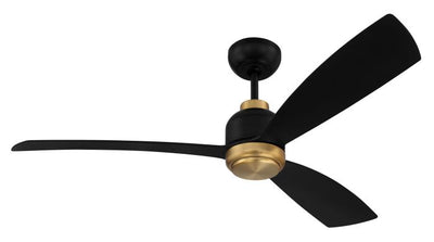 Antique Hardware 52" Donovan, Flat Black/Satin Brass finish, Flat black Blades, Light kit Included (Optional) Ceiling Fan