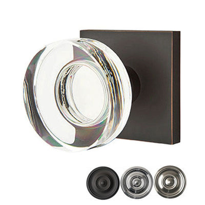 ##Antique Hardware## Modern Disc Crystal Door Knob Set With Square Rosette (Several Finish Options)