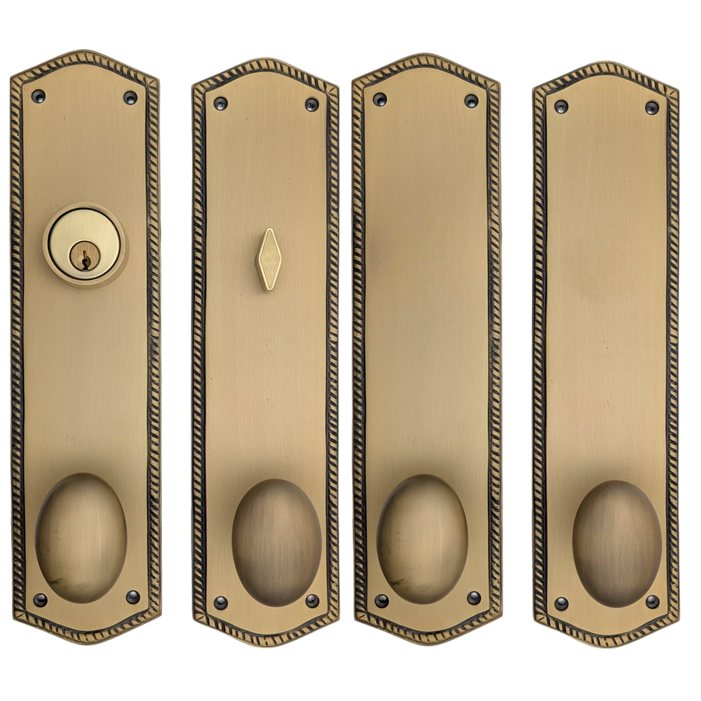 ##Antique Hardware## Georgian Roped Oval Double Door Deadbolt Entryway Set