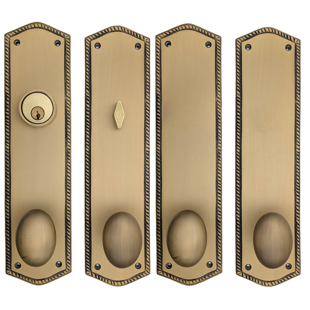 ##Antique Hardware## Georgian Roped Oval Double Door Deadbolt Entryway Set