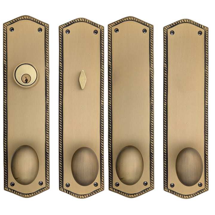 ##Antique Hardware## Georgian Roped Oval Double Door Deadbolt Entryway Set