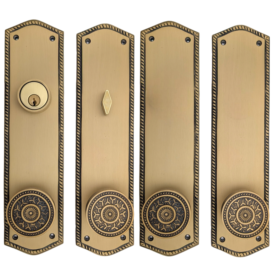 ##Antique Hardware## Georgian Roped Oval Double Door Deadbolt Entryway Set