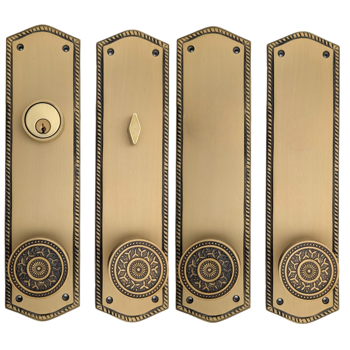 ##Antique Hardware## Georgian Roped Oval Double Door Deadbolt Entryway Set