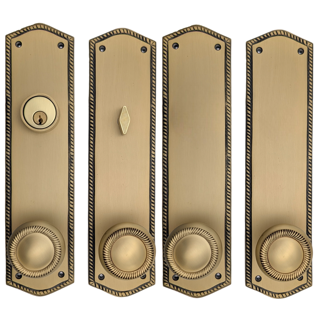 ##Antique Hardware## Georgian Roped Oval Double Door Deadbolt Entryway Set