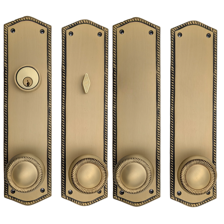 ##Antique Hardware## Georgian Roped Oval Double Door Deadbolt Entryway Set