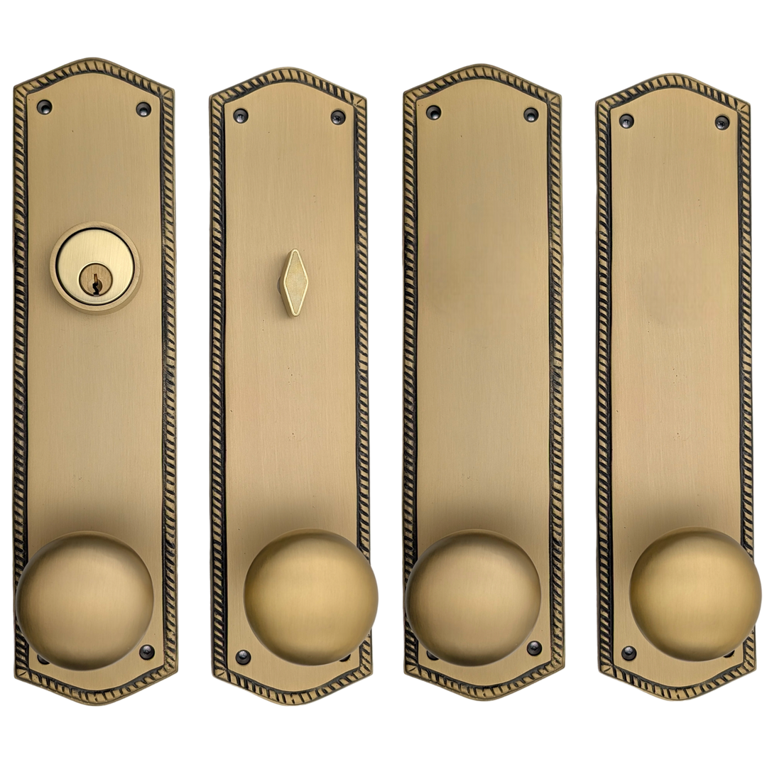 ##Antique Hardware## Georgian Roped Oval Double Door Deadbolt Entryway Set