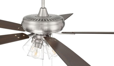 Antique Hardware 52" Eos Clear 4 Light in Brushed Polished Nickel w/ Driftwood/Walnut Blades Ceiling Fan