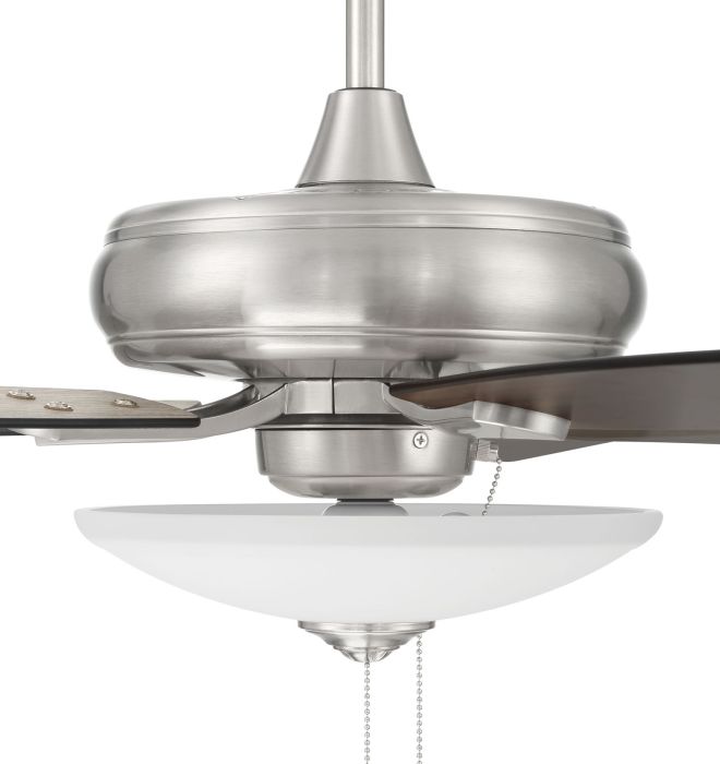 Antique Hardware 52" Eos 3 Light Bowl in Brushed Polished Nickel w/ Driftwood/Walnut Blades Ceiling Fan