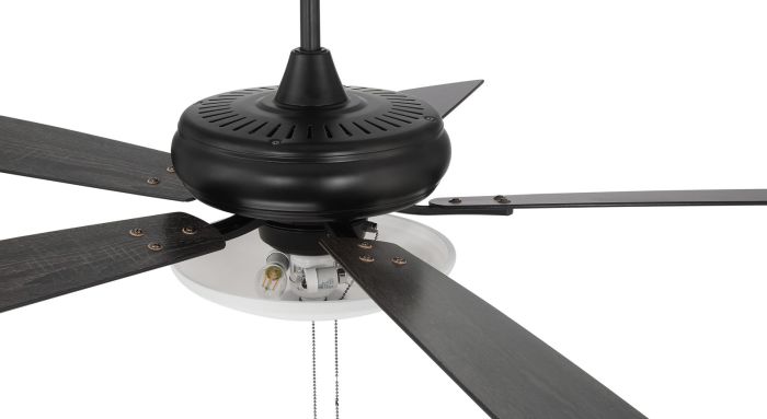 Antique Hardware 52" Eos 3 Light Bowl in Flat Black w/ Flat Black/Greywood Blades Ceiling Fan