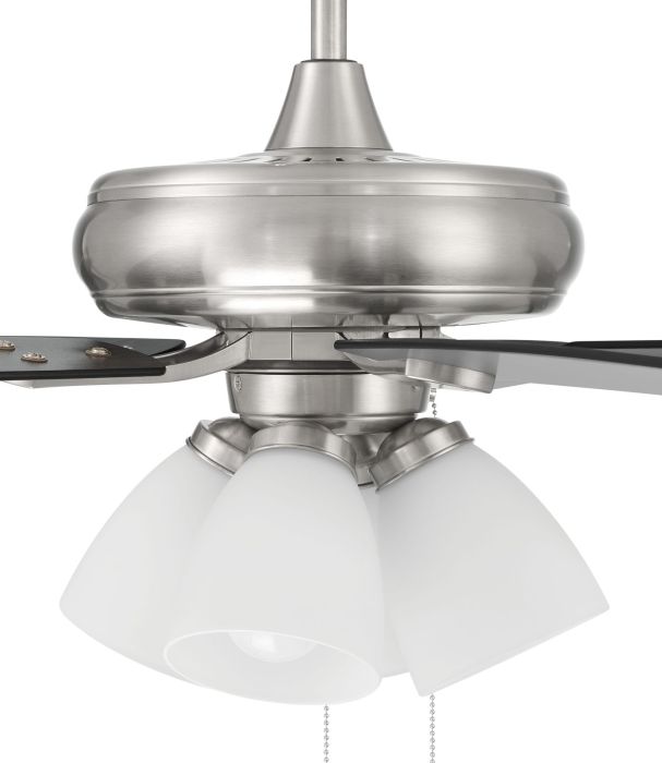 Antique Hardware 52" Eos Frost 4 Light in Brushed Polished Nickel w/ Brushed Nickel/Greywood Blades Ceiling Fan