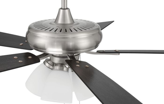 Antique Hardware 52" Eos Frost 4 Light in Brushed Polished Nickel w/ Brushed Nickel/Greywood Blades Ceiling Fan