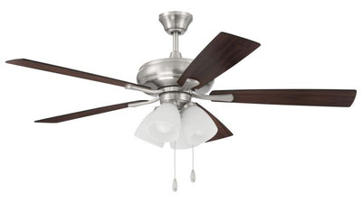 Antique Hardware 52" Eos Frost 4 Light in Brushed Polished Nickel w/ Driftwood/Walnut Blades Ceiling Fan