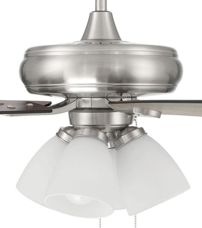 Antique Hardware 52" Eos Frost 4 Light in Brushed Polished Nickel w/ Driftwood/Walnut Blades Ceiling Fan