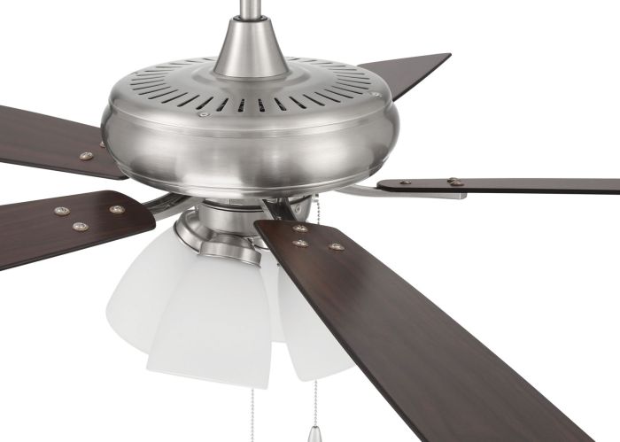 Antique Hardware 52" Eos Frost 4 Light in Brushed Polished Nickel w/ Driftwood/Walnut Blades Ceiling Fan