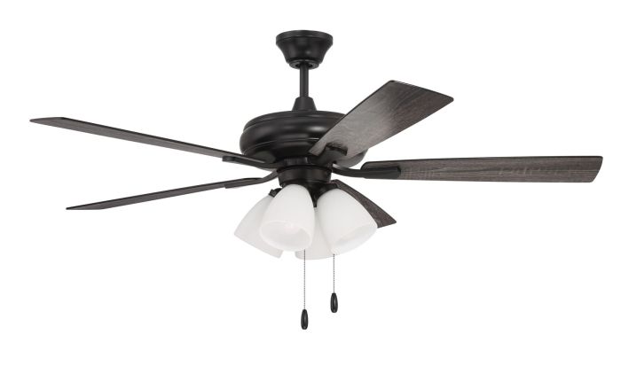 Antique Hardware 52" Eos Frost 4 Light in Flat Black w/ Flat Black/Greywood Blades Ceiling Fan