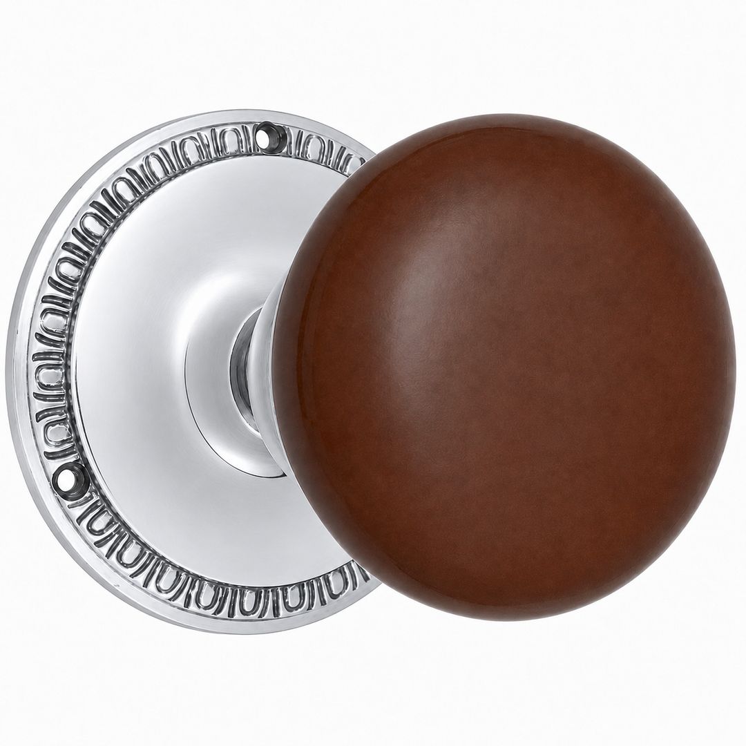 Egg & Dart Rosette Door Set with Brown Porcelain Door Knobs (Several Finishes Available)