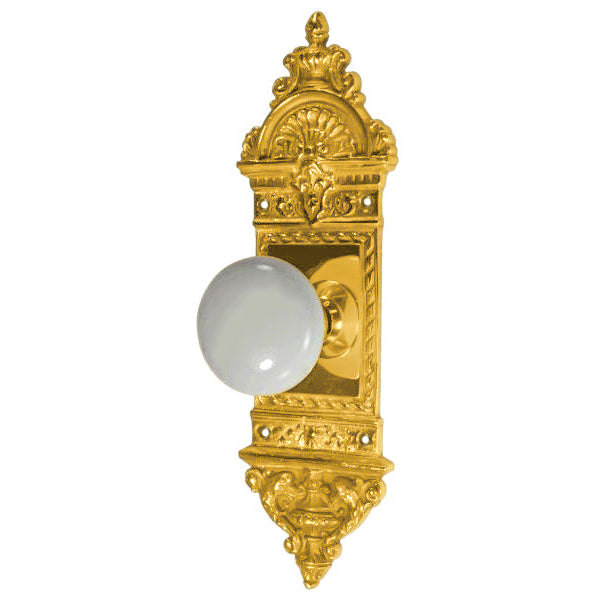 L'Enfant Small Backplate Door Set with White Porcelain Door Knobs (Several Finishes Available)