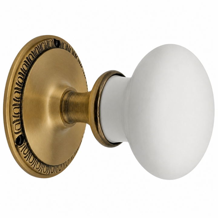 Egg & Dart Rosette Door Set with White Porcelain Door Knobs (Several Finishes Available)