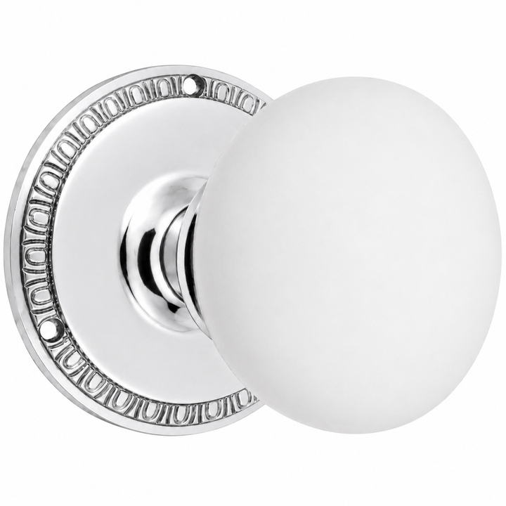 Egg & Dart Rosette Door Set with White Porcelain Door Knobs (Several Finishes Available)
