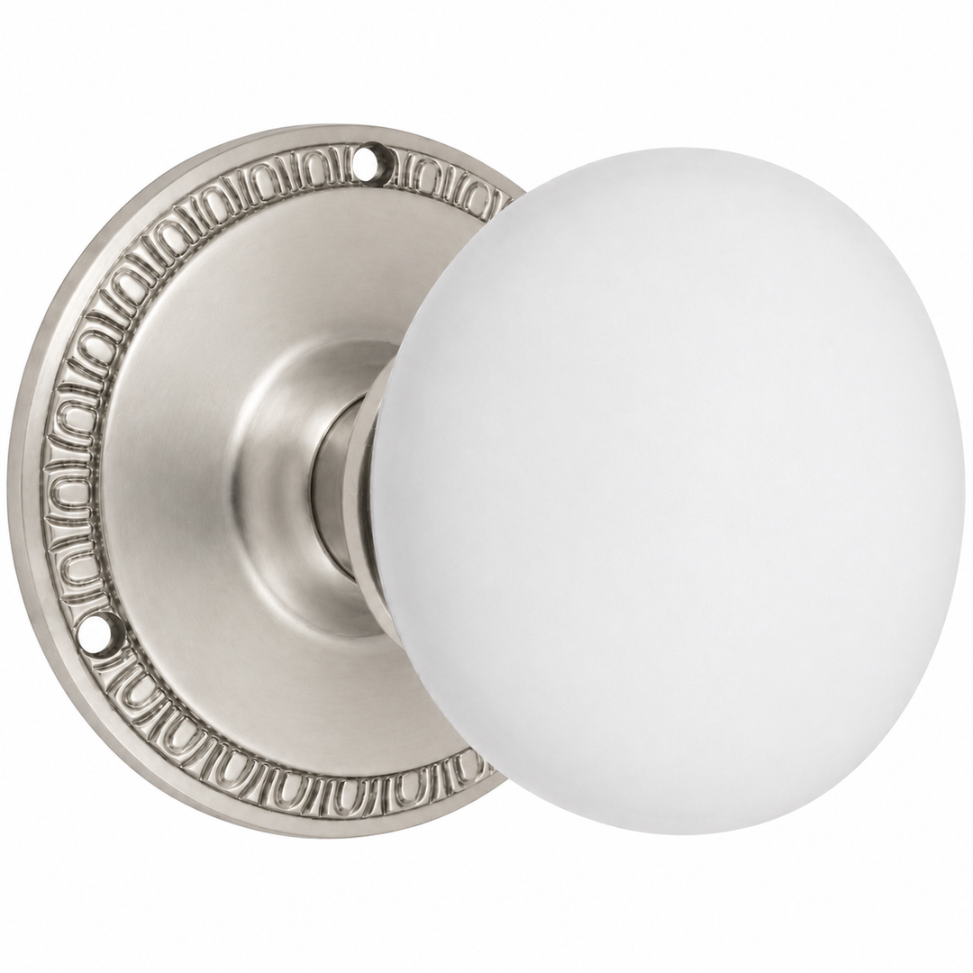Egg & Dart Rosette Door Set with White Porcelain Door Knobs (Several Finishes Available)