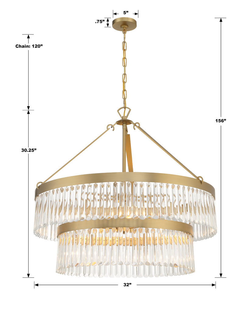 ##Antique Hardware## Emory 9 Light Modern Gold Chandelier