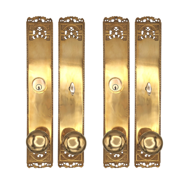 ##Antique Hardware## Long Cornice Plate Double Door Deadbolt Entryway Set