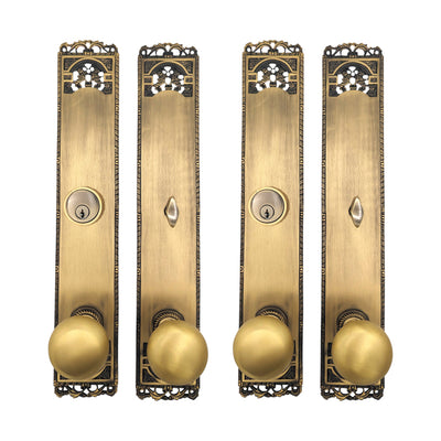 ##Antique Hardware## Long Cornice Plate Double Door Deadbolt Entryway Set