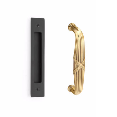 10 Inch Solid Brass Modern Rectangular Ribbon & Reed Door Pull Set
