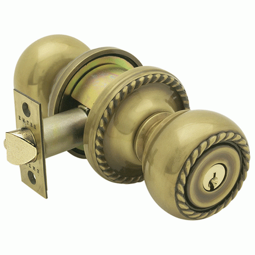 ##Antique Hardware## Solid Brass Key In Rope Door Knob Set With Rope Rosette