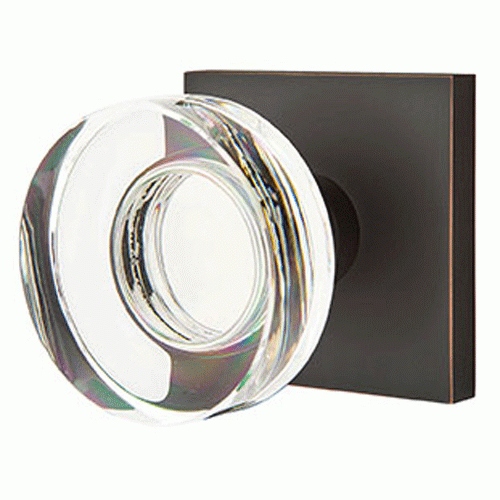 ##Antique Hardware## Modern Disc Crystal Door Knob Set With Square Rosette (Several Finish Options)