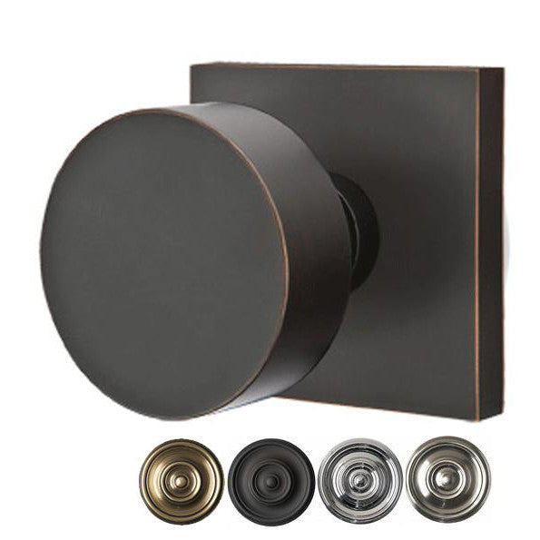 ##Antique Hardware## Solid Brass Round Door Knob Set With Square Rosette (Several Finish Options)